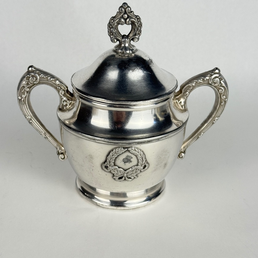 Vintage Melford Wallace Silver Plate Covered Sugar Bowl Ornate Handles 10314